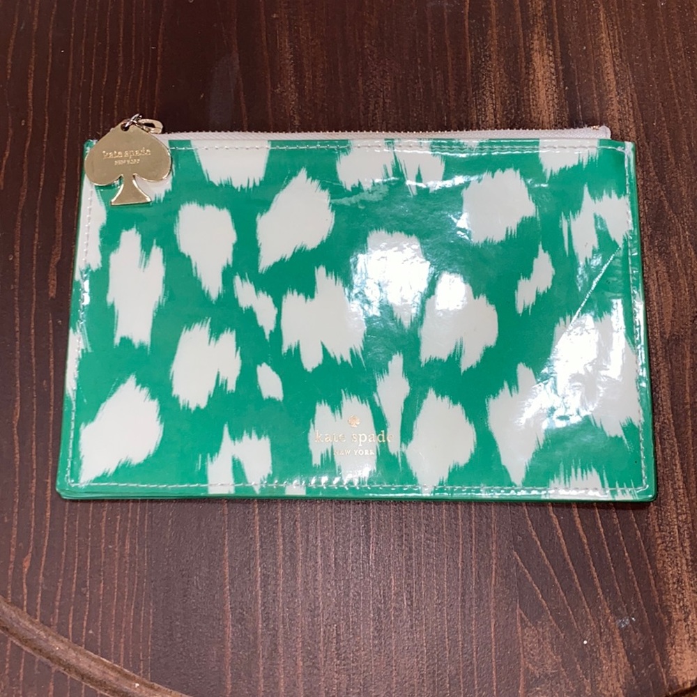 Green and Cream Leopard Kate Spade Pouch